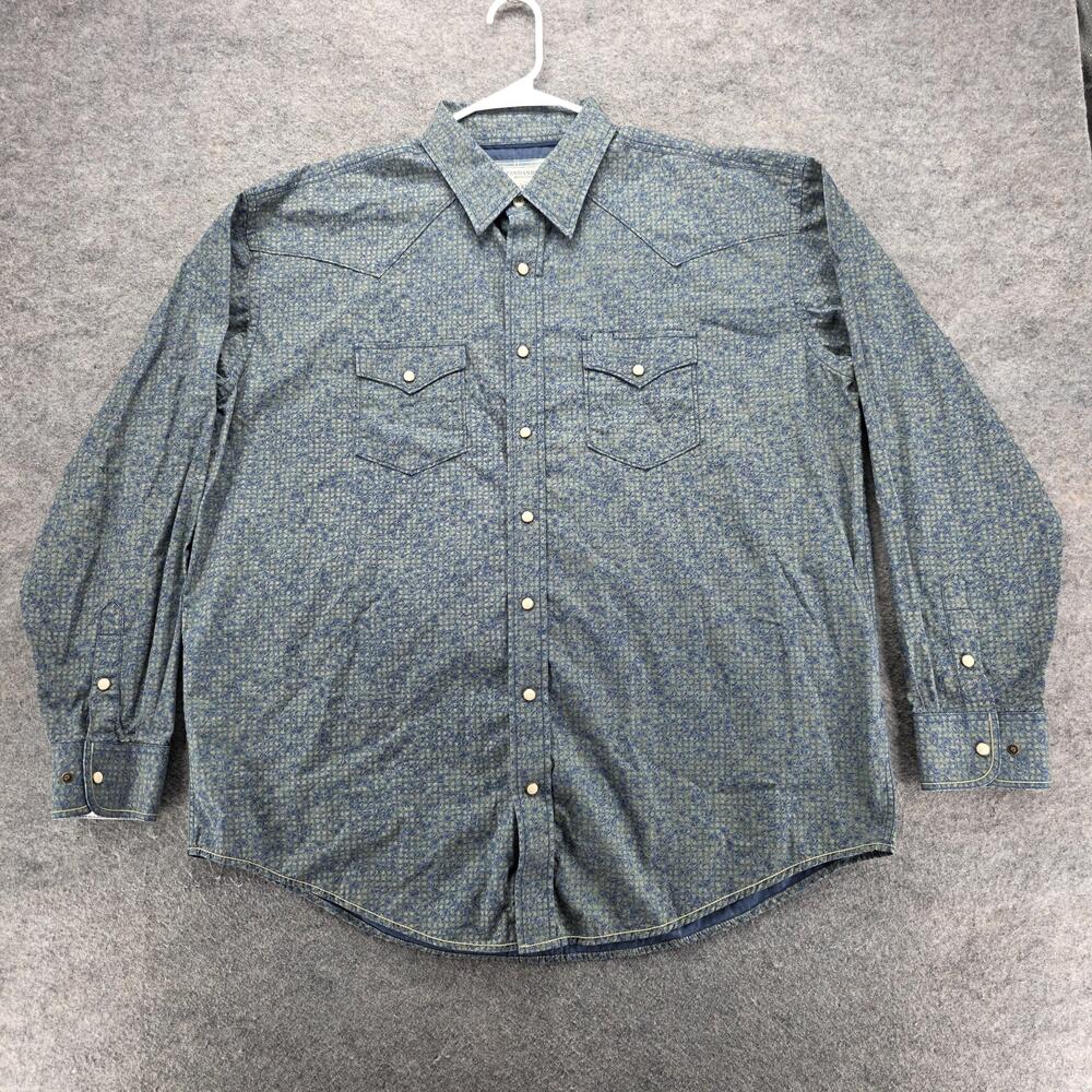 Panhandle Rough Stock Shirt Mens XL Blue Western Pearl Snap Long Sleeve Rodeo